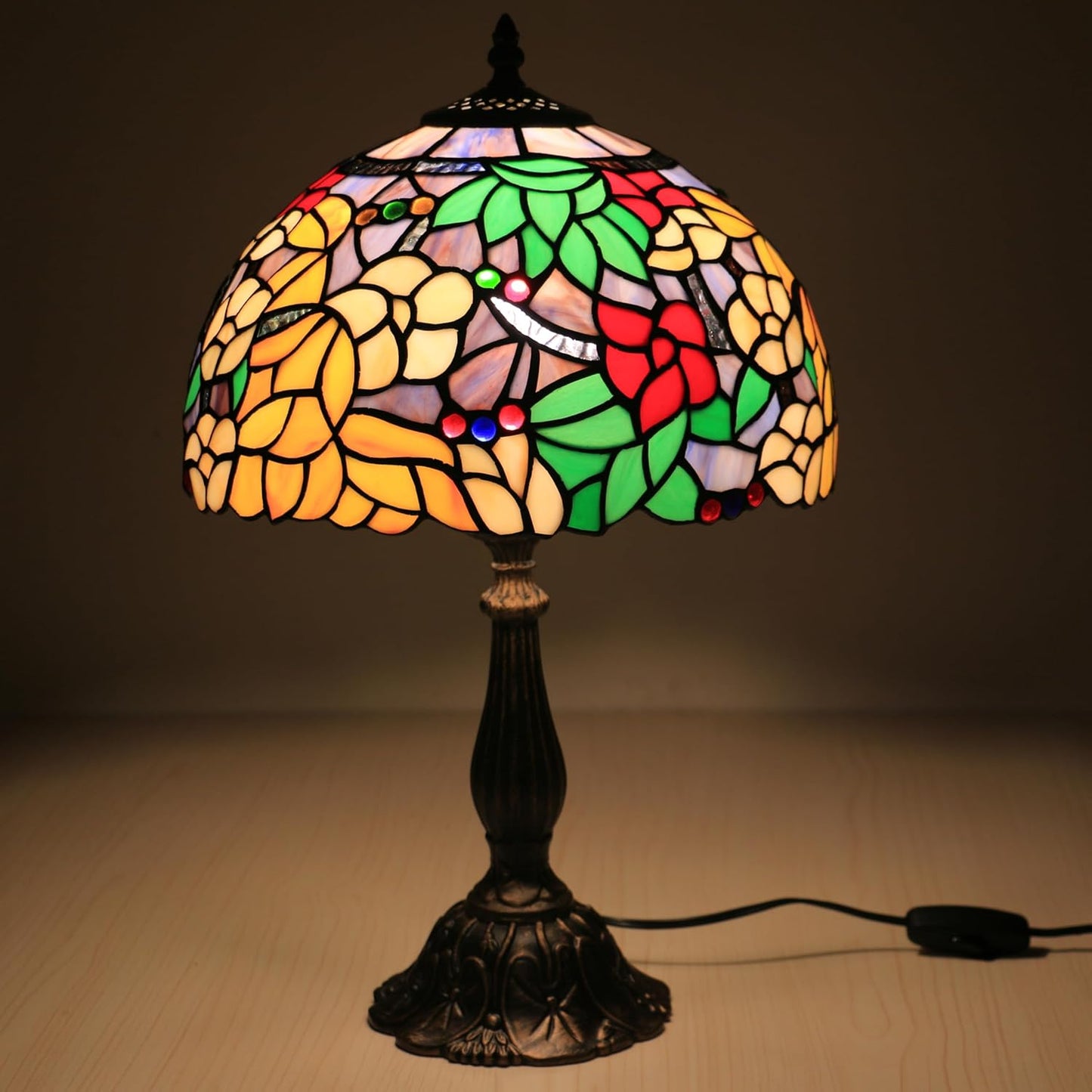 Tiffany Style Table Lamp Camellia Flower Handcrafted Stained Glass Lamp