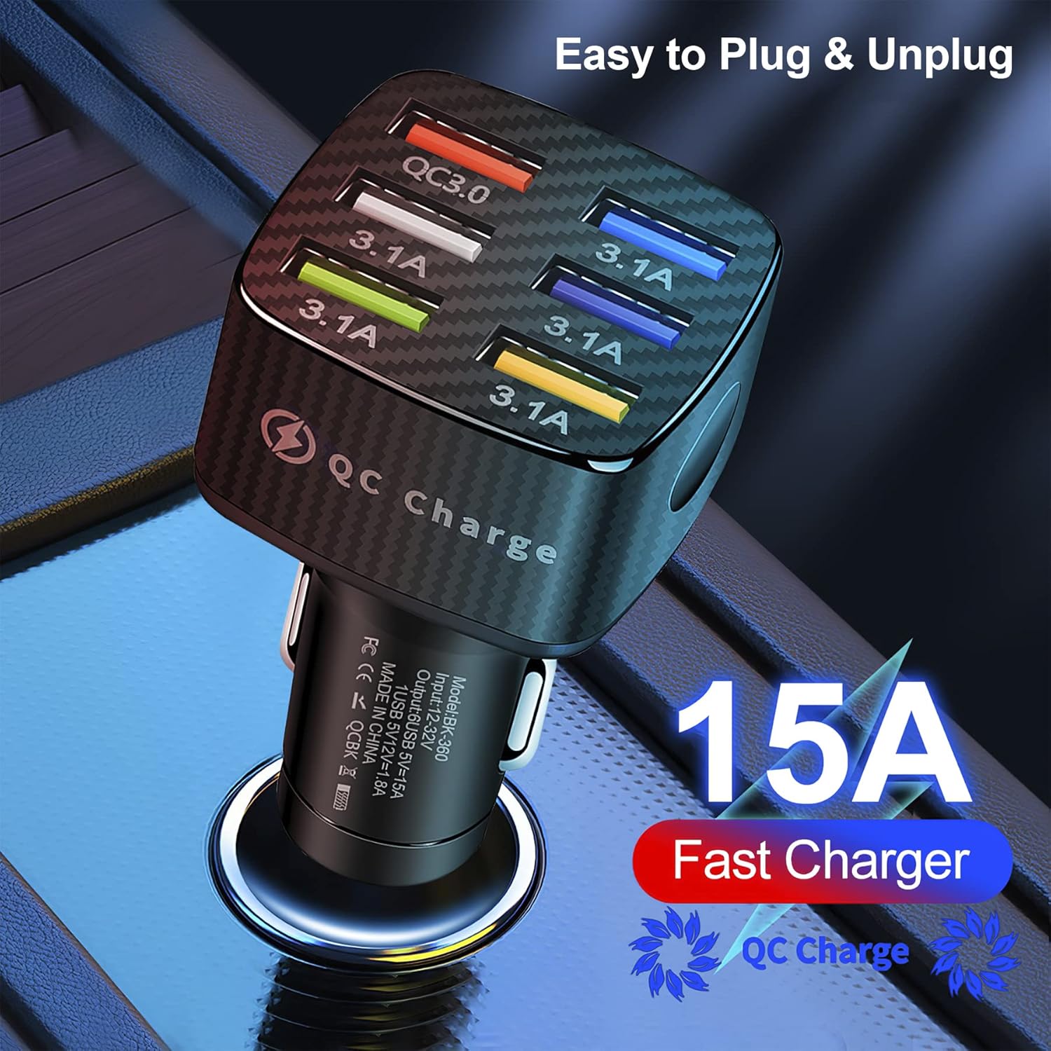 Car Charger Adapter, 6 USB Multi Port, Fast Charger, Include QC 3.0 and 5 Other Ports -  BigGreenBear.com cell phone 8.99 USD Big Green Bear