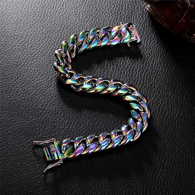 Stainless Steel Miami Rainbow Cuban Link Bracelet for Men - BigGreenBear.com jewelry 29.99 USD Big Green Bear