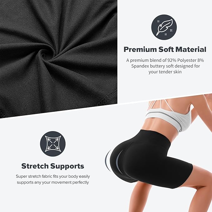 High Waisted Women Biker Shorts - 6” Buttery Soft Elastic Tummy Control Shorts - BigGreenBear.com clothing 9.99 USD Big Green Bear