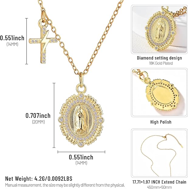 Virgin Mary Prayer Necklace Our Lady of Guadalupe Amulet Pendant for Women