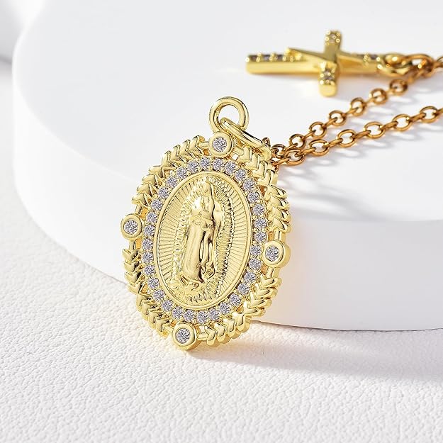 Virgin Mary Prayer Necklace Our Lady of Guadalupe Amulet Pendant for Women