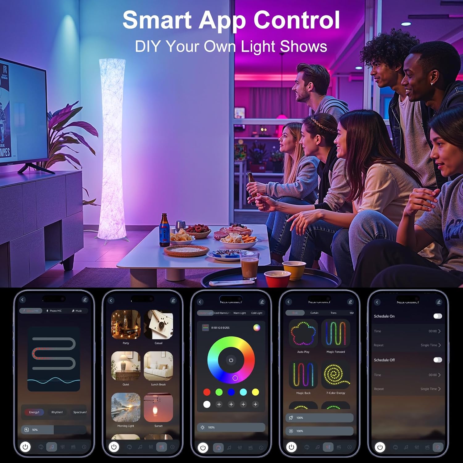 61'' Smart RGB LED Corner Lamp with Music Sync and 16 Million DIY Colors -  BigGreenBear.com Lighting 49.99 USD Big Green Bear