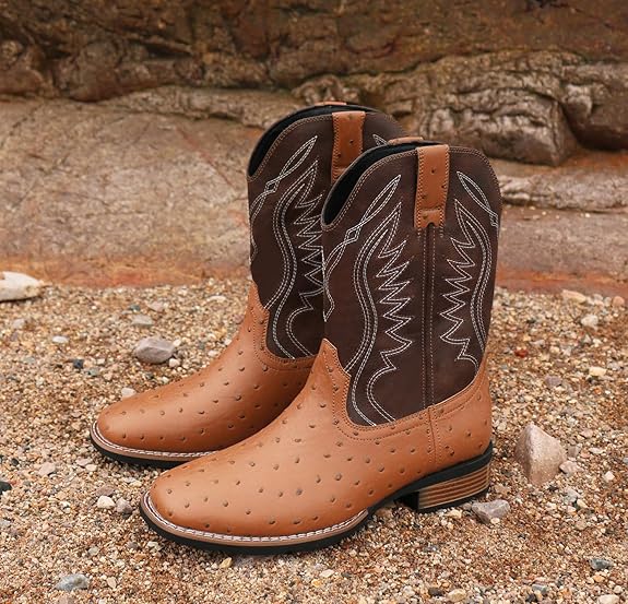 Men's Cowboy Boots, Two-Toned Square Toe Western Mid-Calf - BigGreenBear.com clothing 79.99