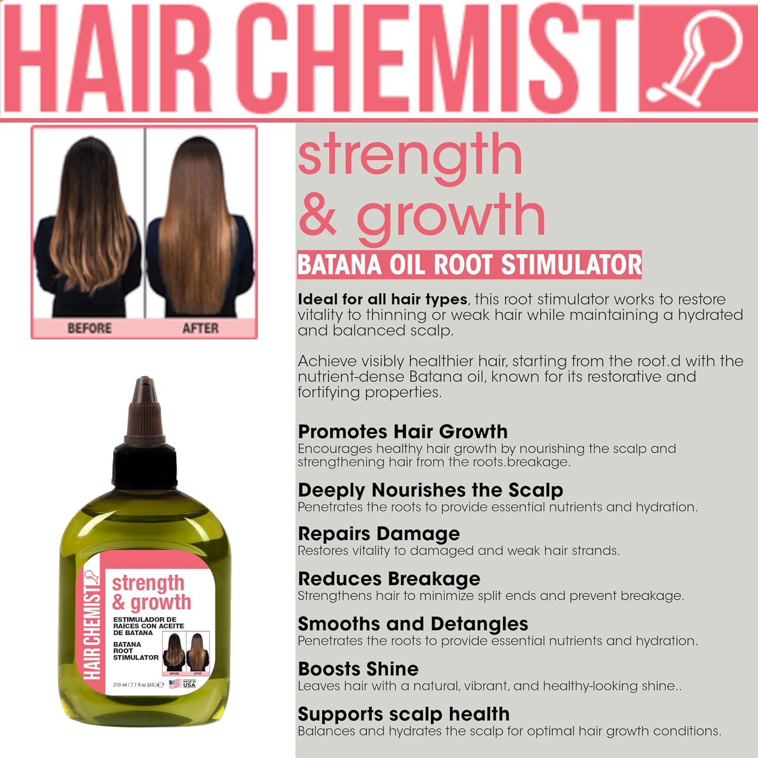 Hair Chemist Strength & Growth Batana Root Stimulator 7.1 oz. -  BigGreenBear.com Beauty Products 14.99 USD Big Green Bear