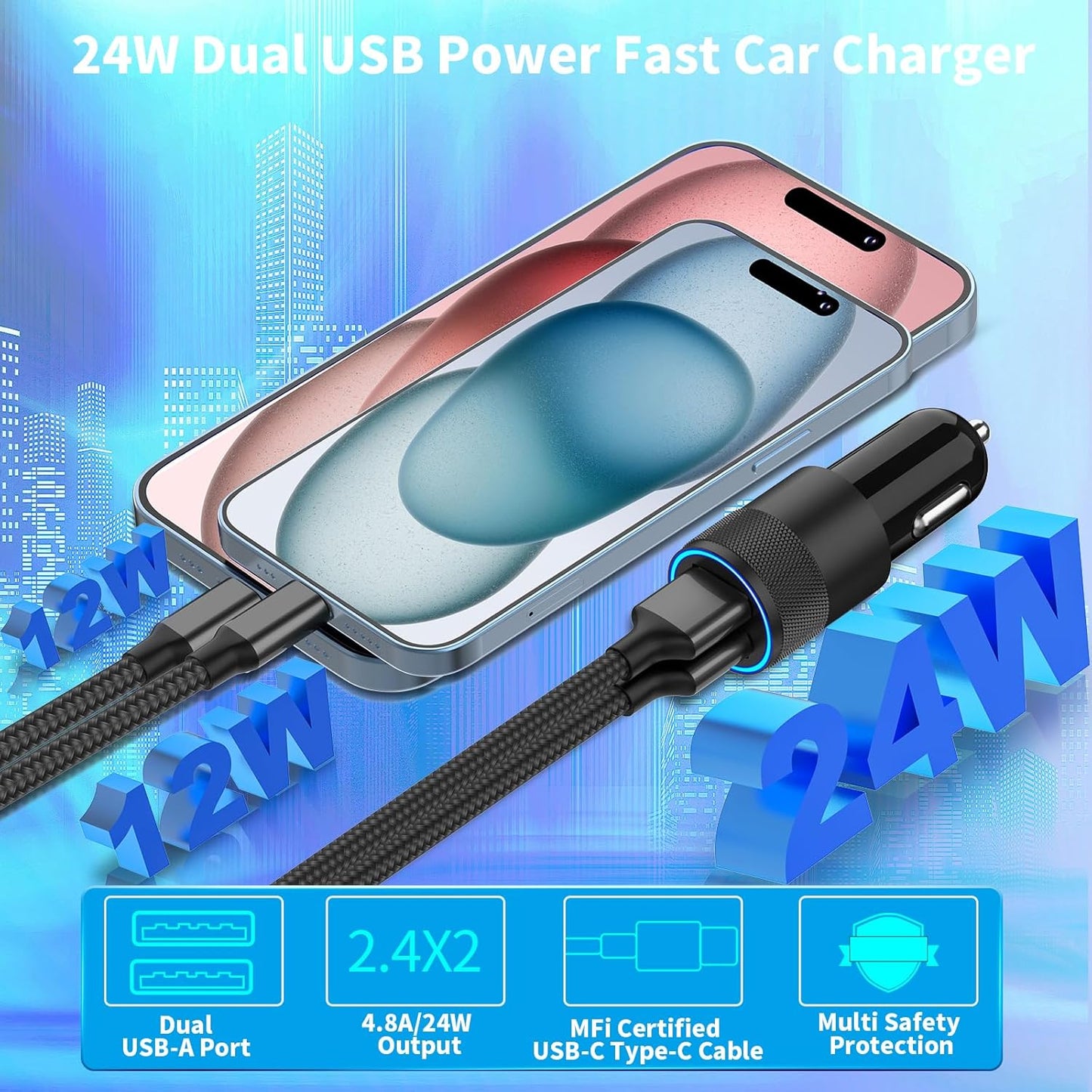 【Apple MFi Certified】Charger + 2Pack Tyep-C Braided Cable for iPhone 16/16 Pro/16 Plus/16 Pro Max/15/15 Pro/iPad