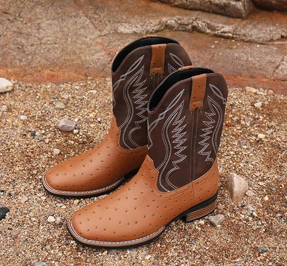 Men's Cowboy Boots, Two-Toned Square Toe Western Mid-Calf - BigGreenBear.com clothing 79.99