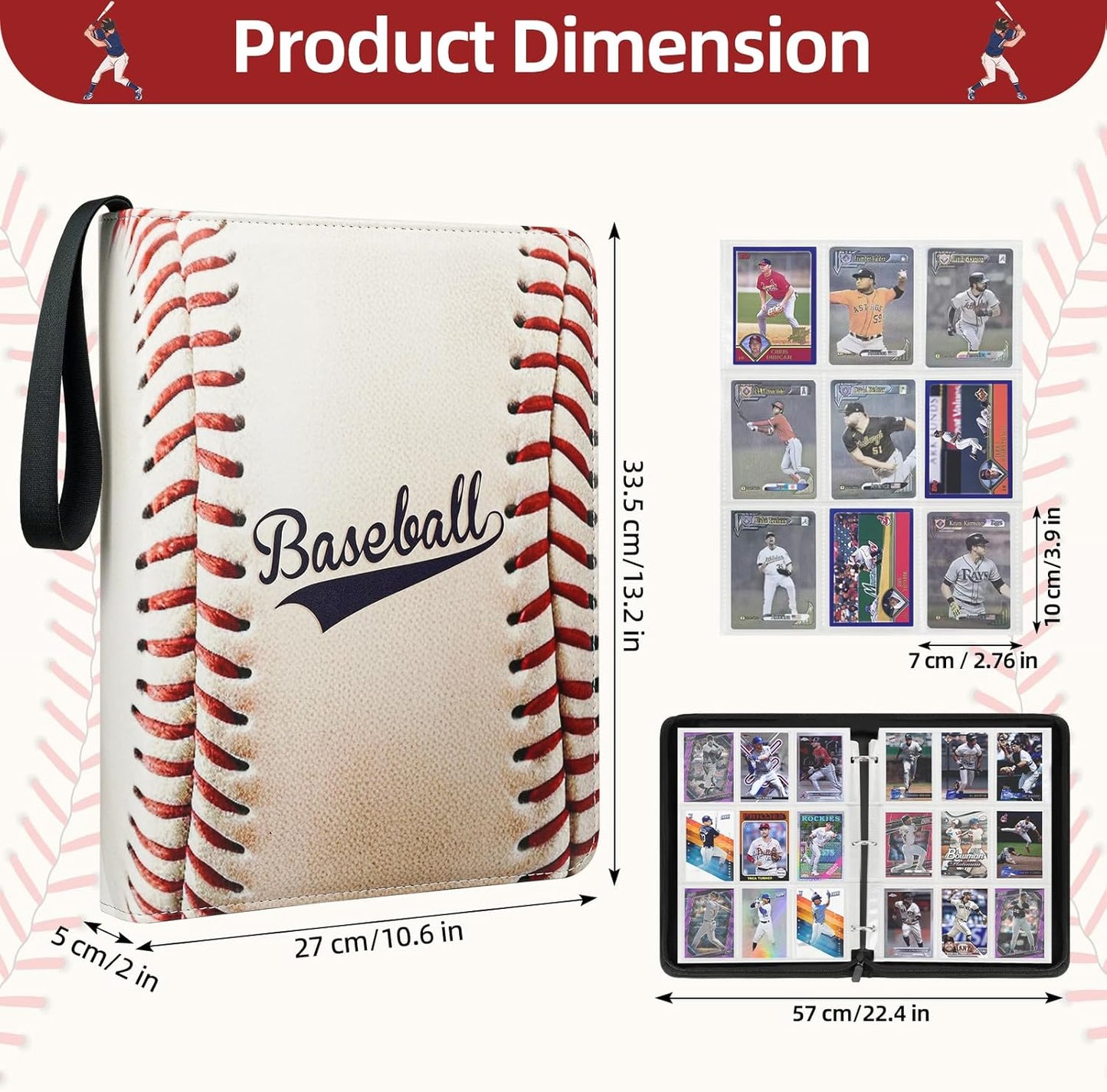 1080 Pockets Baseball Card Binder 9 Pocket, Trading Card Binder w/60 Removable Sleeves