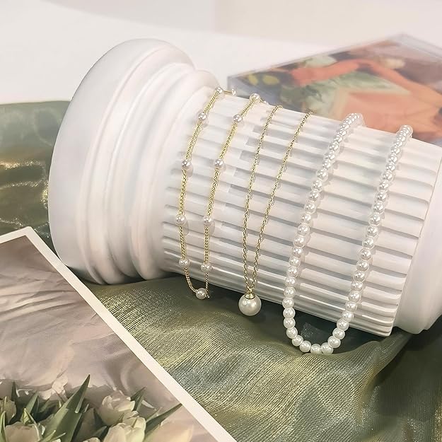 NEW! Stunning 3PCS Gold Plated Layered Pearl Choker Necklace