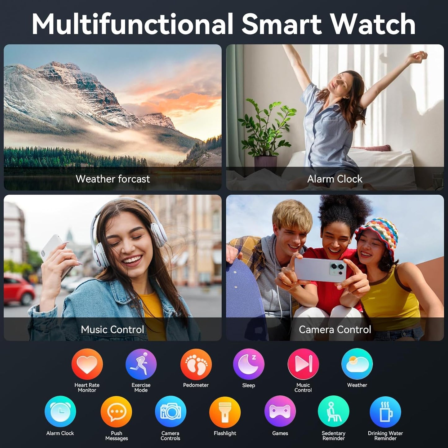 Smart Watch for Men Women, 1000 mAh 100 Day Battery Life for iOS/Android - BigGreenBear.com SMART WATCH 49.99
