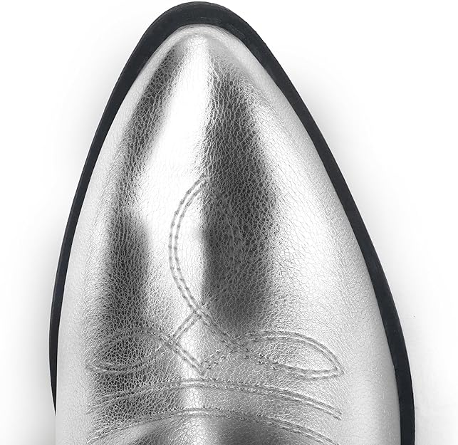 Women's Western Cowboy Boots Embroidered Mid-Calf Pointed Toe Cowgirl Boot-Silver - BigGreenBear.com clothing 49.99