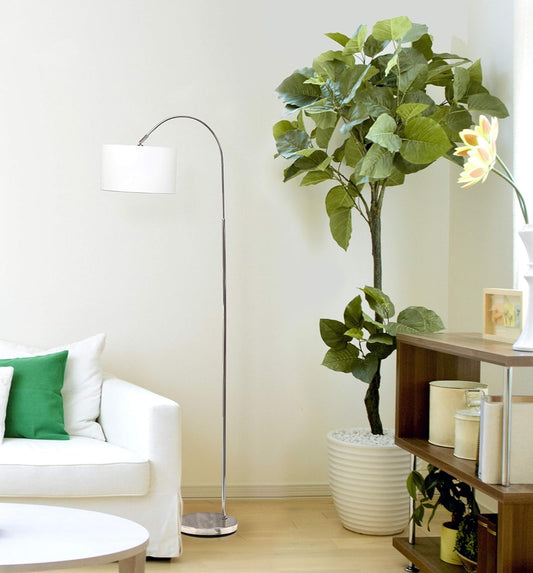 Brushed Nickel Arched Floor Lamp with White Shade for Living Room, Hallway, Entryway -  BigGreenBear.com Lighting 49.89 USD Big Green Bear