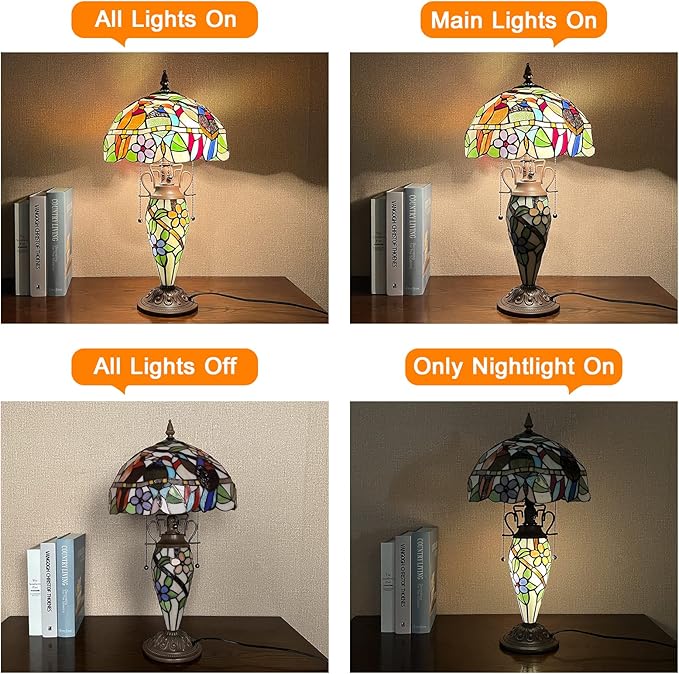 Tiffany Lamp Handcrafted Stained Glass Table Lamp 3-Light Cardinal Birds 23" - BigGreenBear.com Lighting 189.89