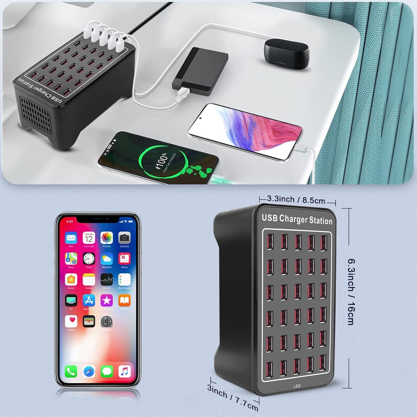 USB Charger, Cinlinso 30 Port 150W(30A) USB Charging Station Multi Port USB Hub Charger - BigGreenBear.com cell phone 39.89 USD Big Green Bear