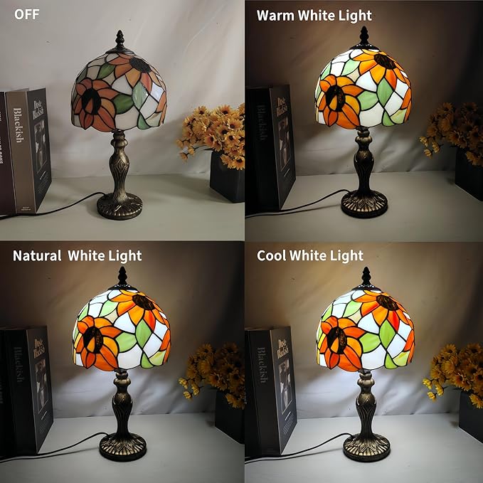 Tiffany Style Table Lamp, 8'' Yellow Sunflower Handmade Stained Glass Lampshade - BigGreenBear.com table lamp 65.00 USD Big Green Bear