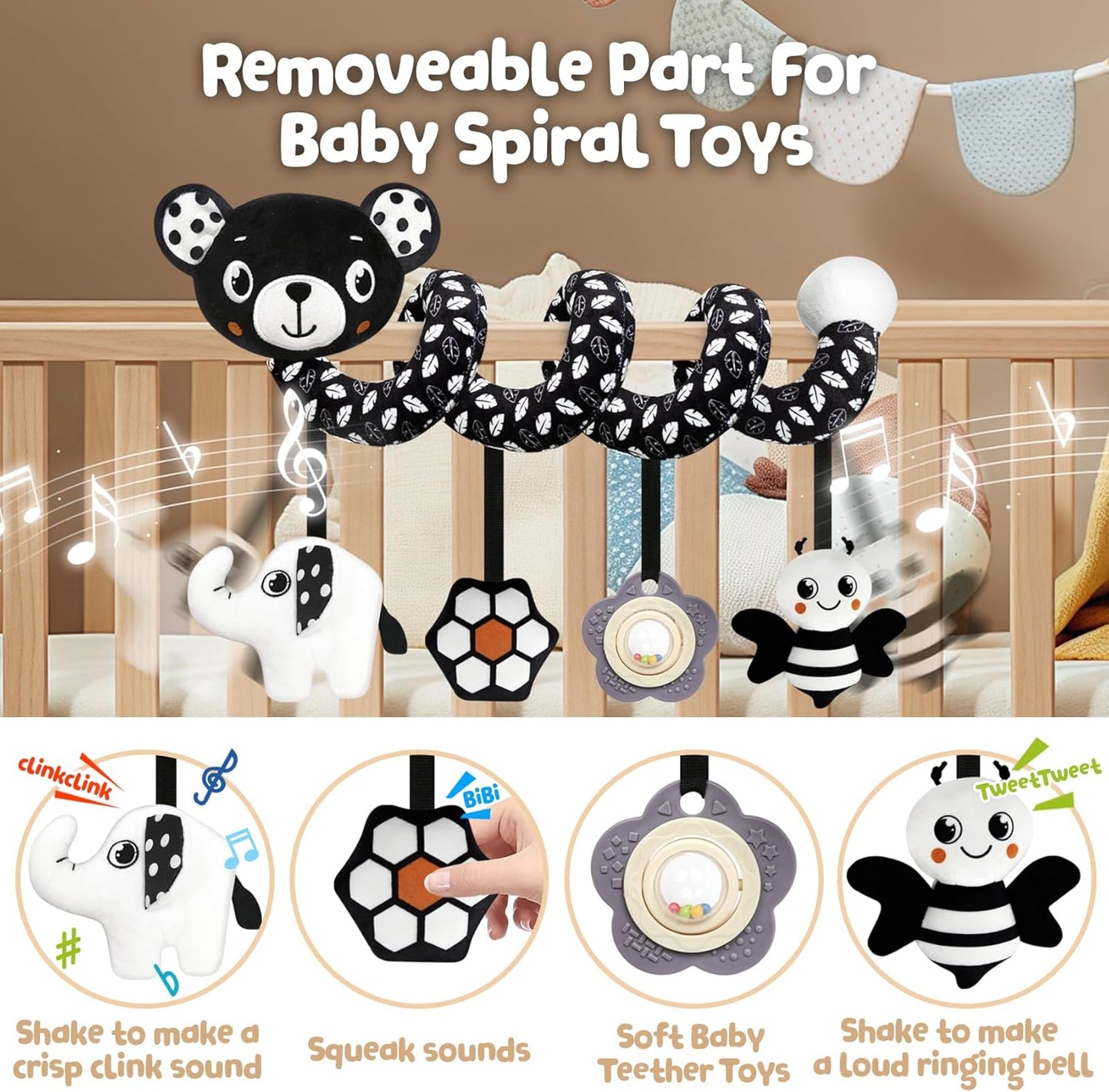 CUTE Car Seat Toys for Babies 0-6 Months, Hanging Rattle Toys for Crib Mobile