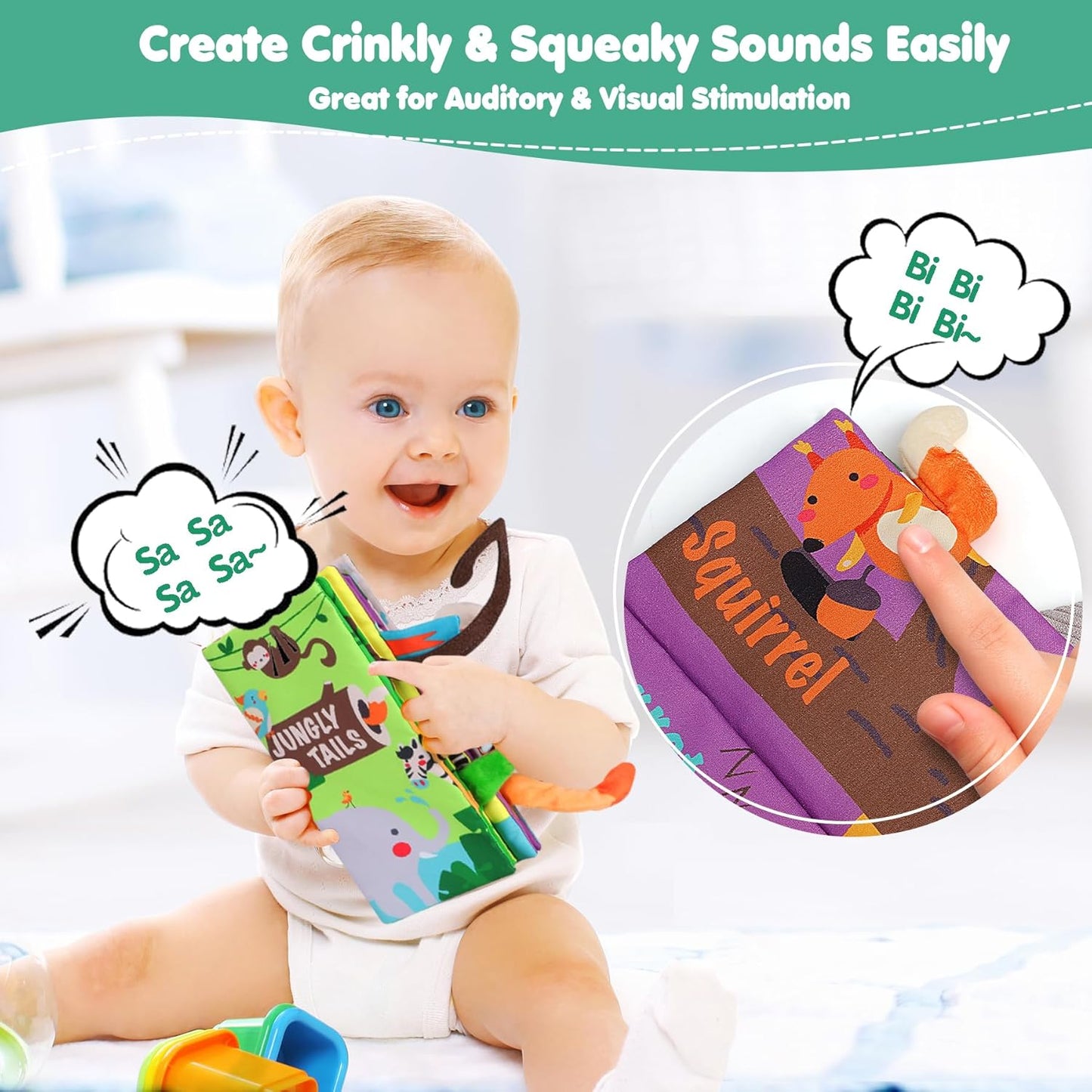 Baby Books Toys, Touch and Feel Crinkle Cloth Book for Infant Baby 0-3-6-12-18 Months