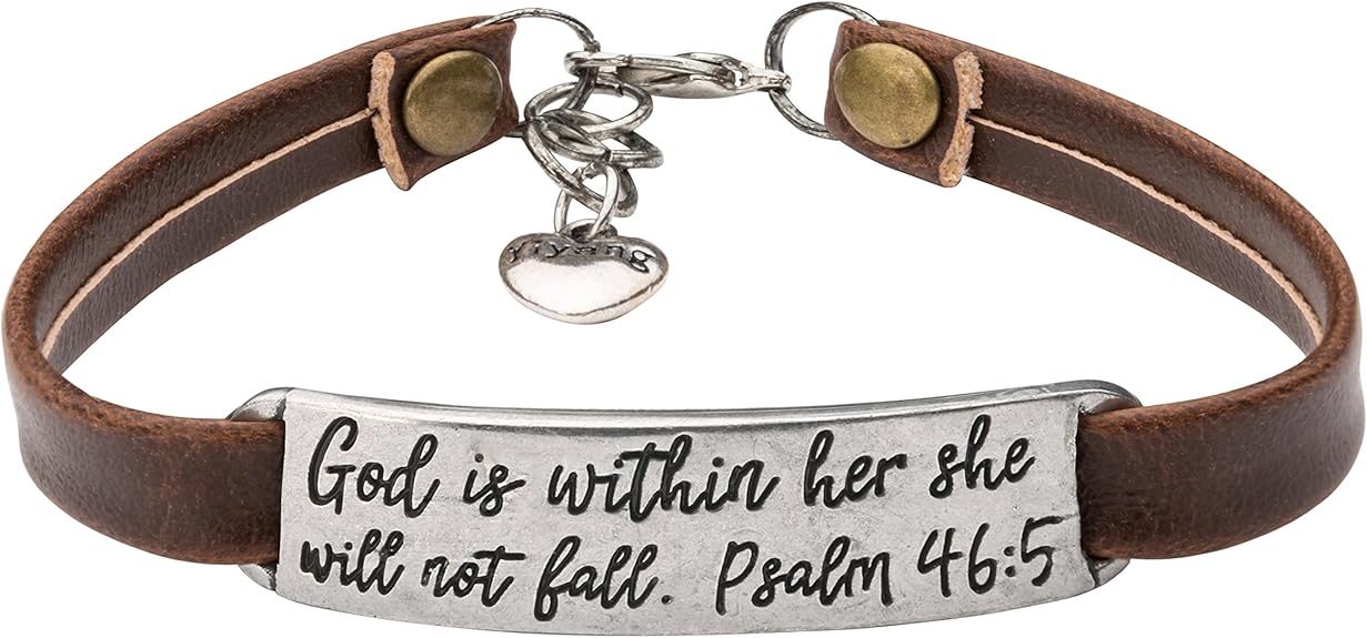 Leather Bracelet for Women Christian God is within her, she will not fail-Brown
