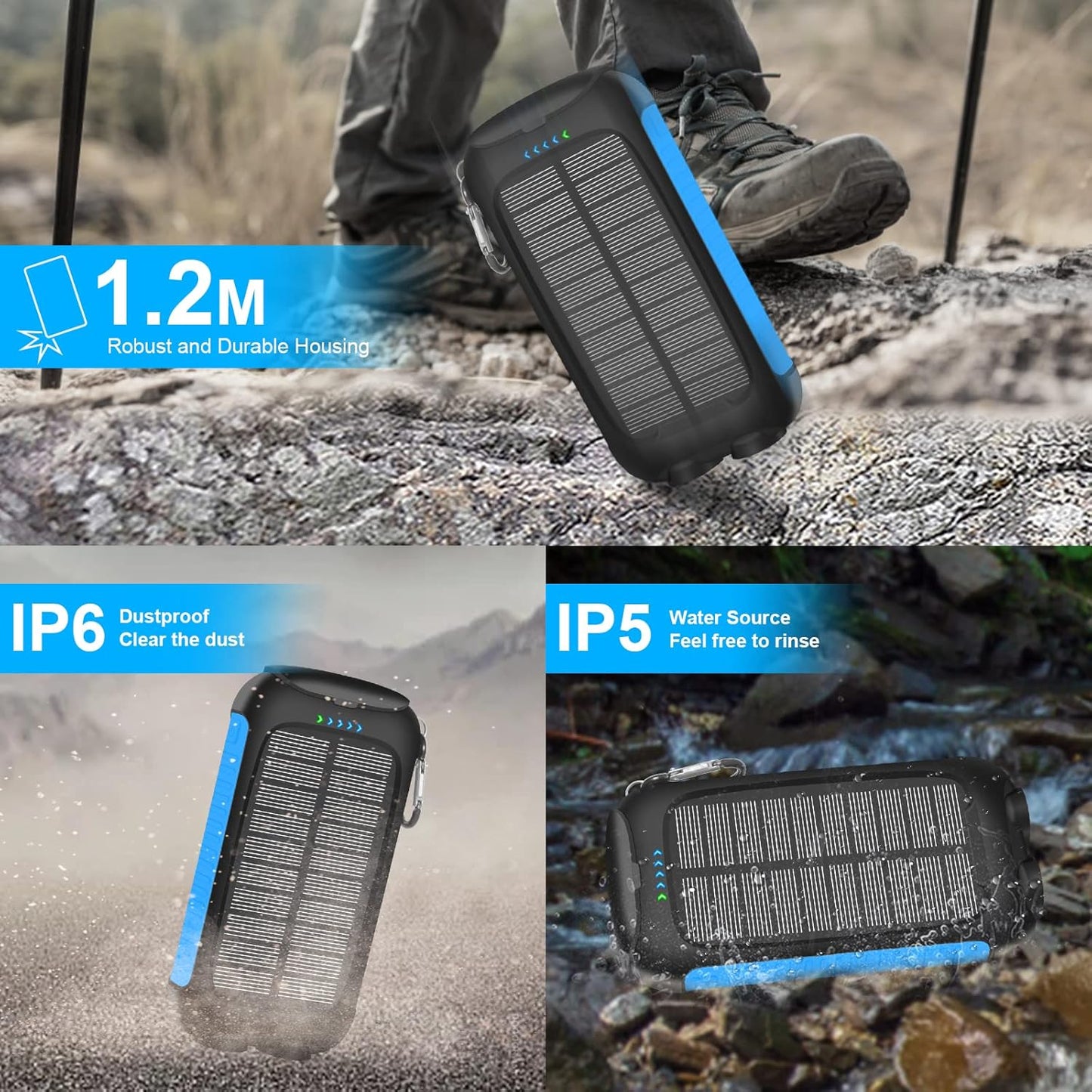 Solar Charger Power Bank, 38800mAh Portable Phone Charger with 1 Type-C & 2 USB-A Ports
