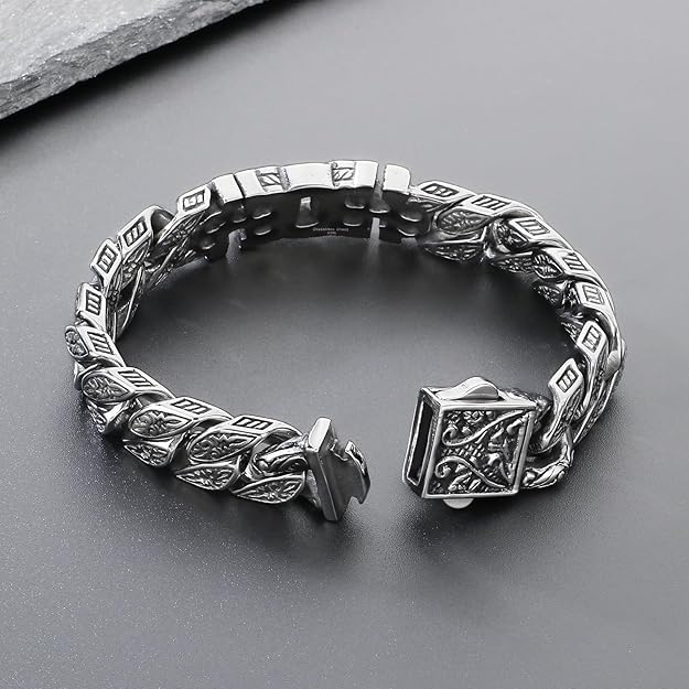 Vintage Cross Men Bracelet Stainless Steel Men's link Bracelet Silver 8.66 Inches