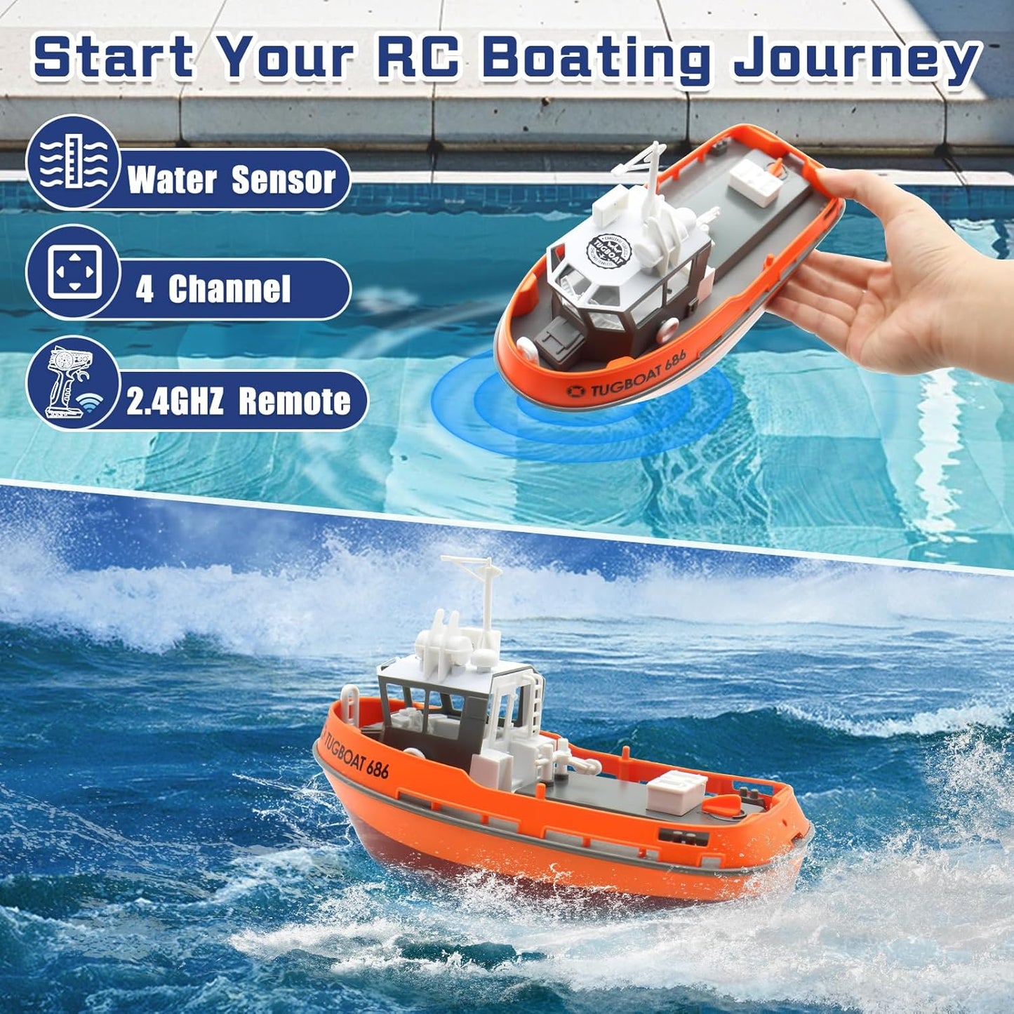 RC Boat, 1/72 RC Tugboat for Pools and Lakes - BigGreenBear.com rc boats 29.95 USD Big Green Bear
