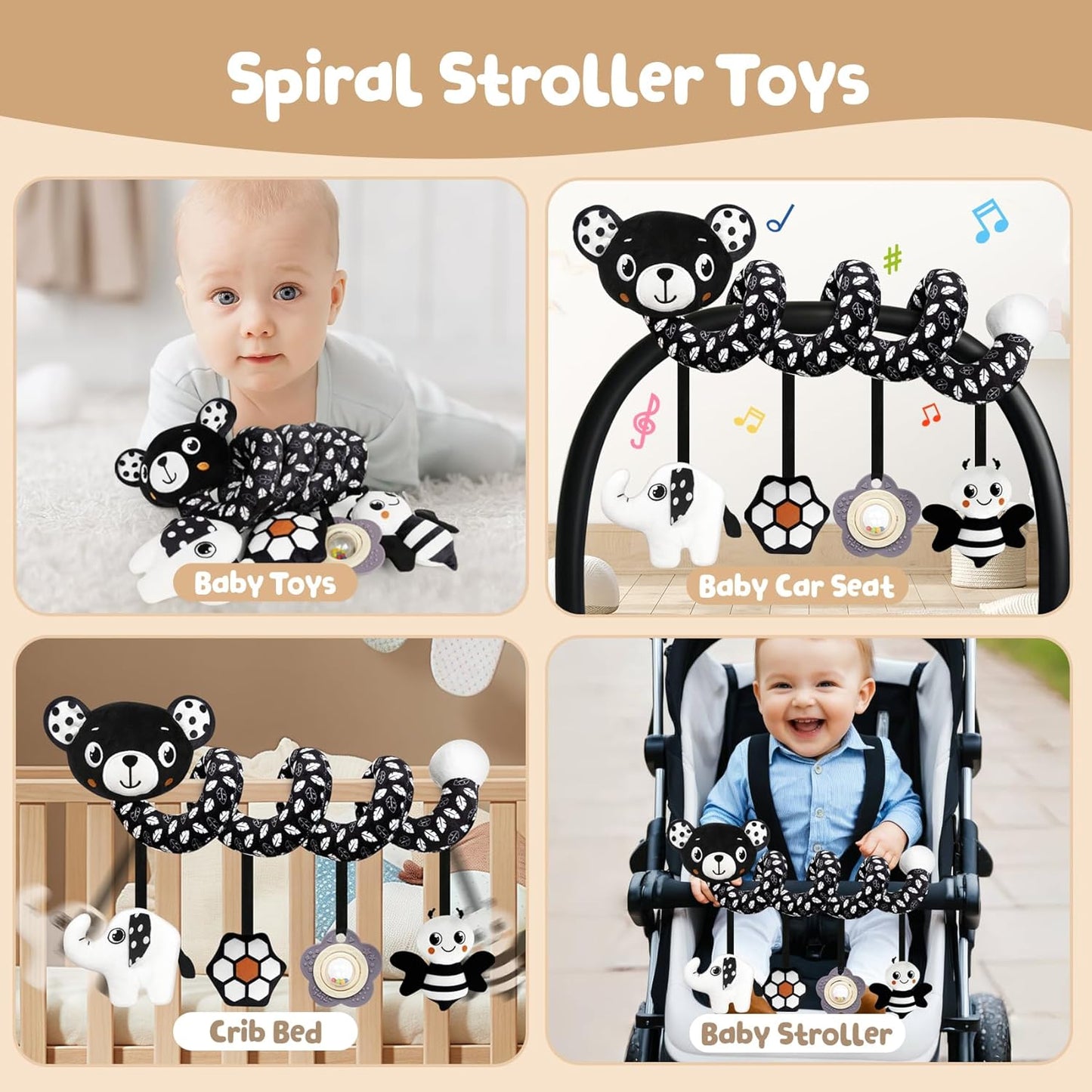 CUTE Car Seat Toys for Babies 0-6 Months, Hanging Rattle Toys for Crib Mobile