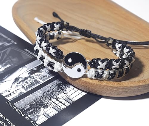 Matching Yin Yang Friendship Bracelets for 2 – Adjustable Cord BFF Bracelets - BigGreenBear.com jewelry 15.55 USD Big Green Bear