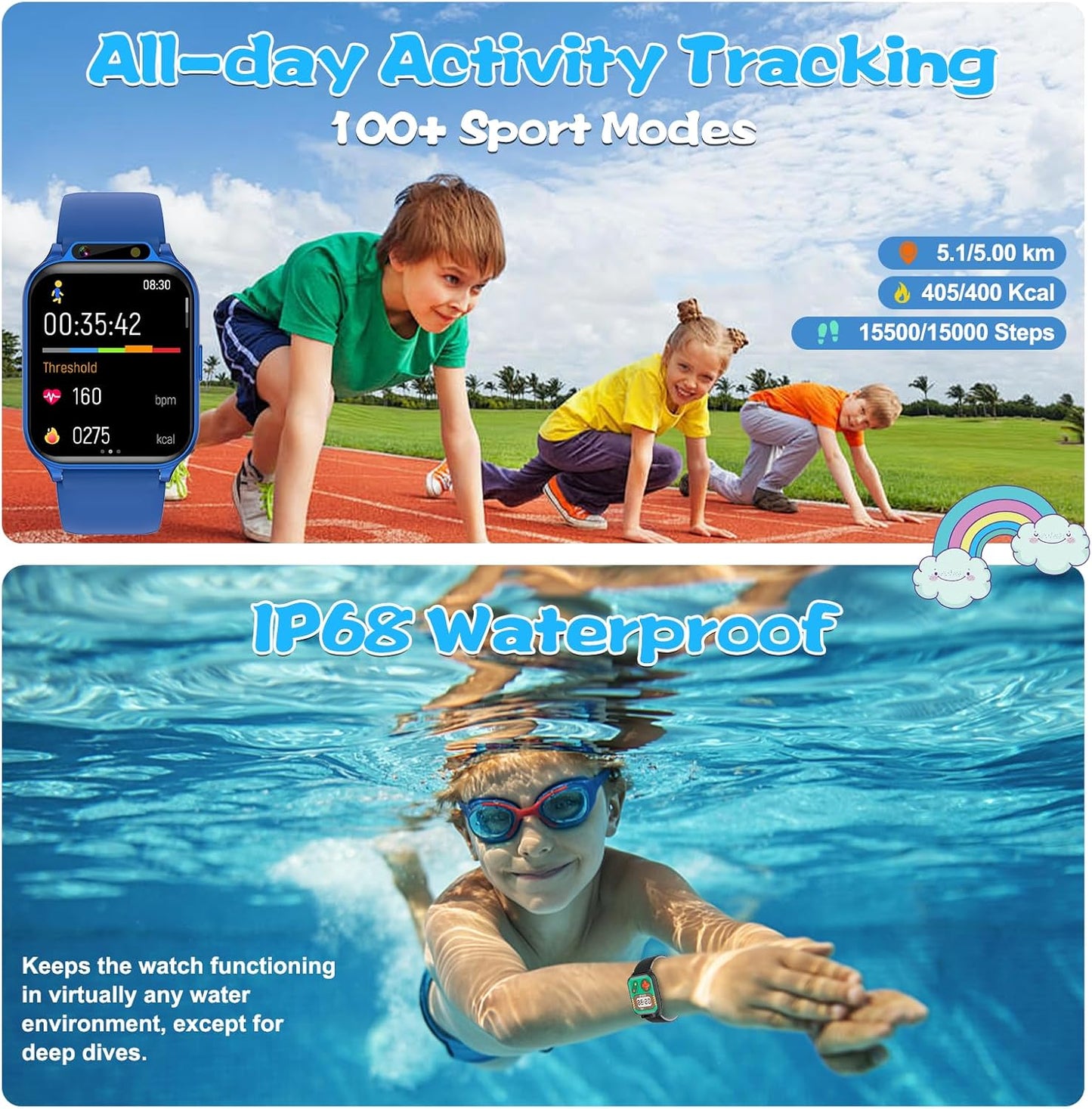 Smart Watch for Kids, 1.85" Fitness Tracker with Heart Rate, Sleep Monitor, IP68 Waterproof - BigGreenBear.com SMART WATCH 32.99
