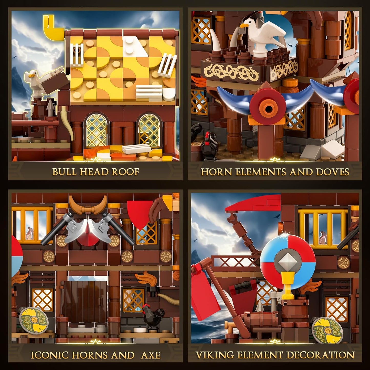 Medieval Viking Village Building Set with Dragon Head Ship, Architecture Building Block - BigGreenBear.com Building Toys 49.89 USD Big Green Bear
