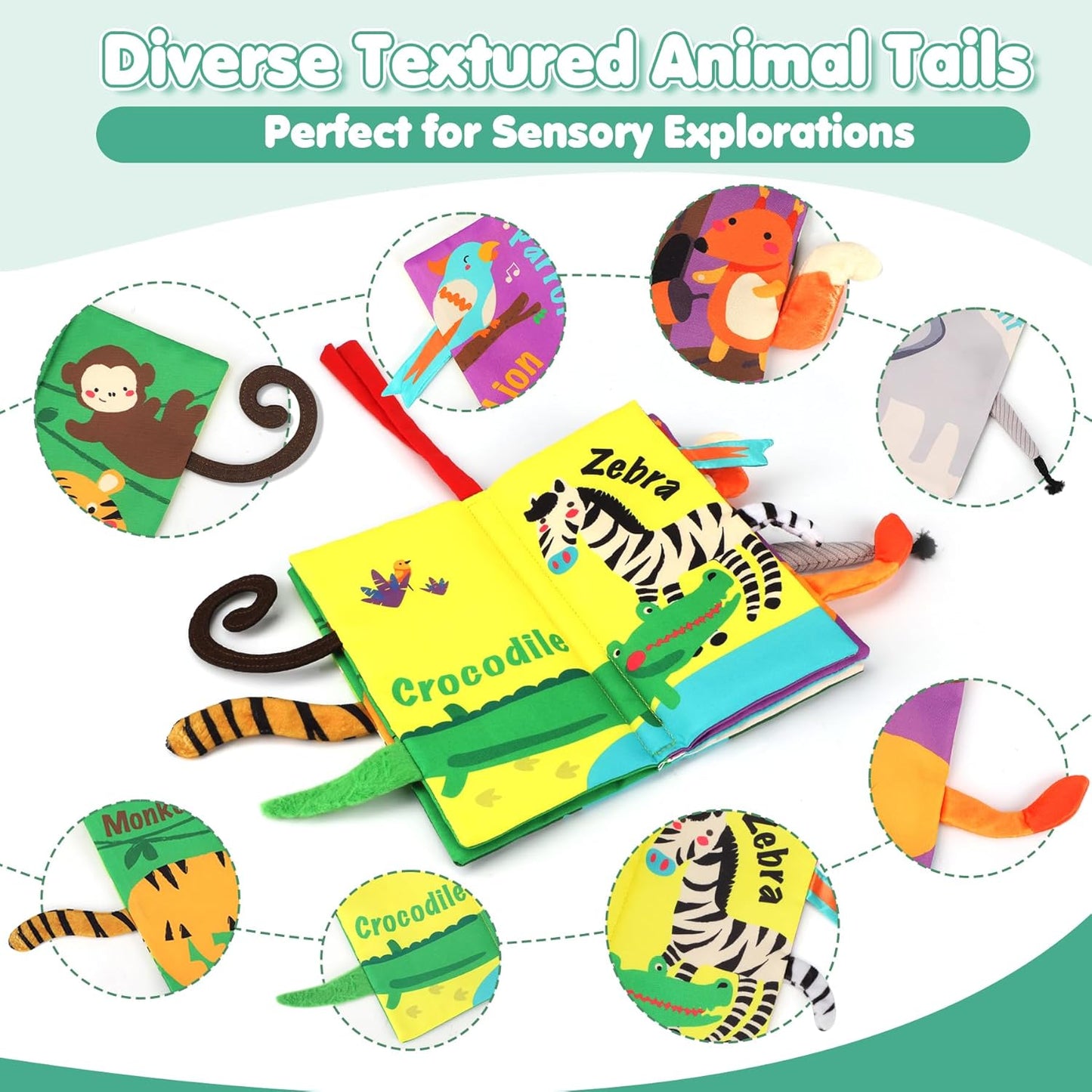 Baby Books Toys, Touch and Feel Crinkle Cloth Book for Infant Baby 0-3-6-12-18 Months