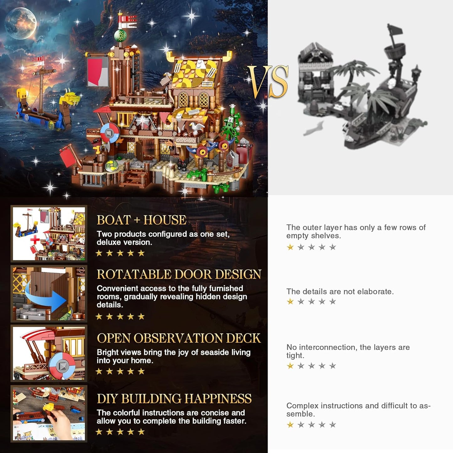 Medieval Viking Village Building Set with Dragon Head Ship, Architecture Building Block - BigGreenBear.com Building Toys 49.89 USD Big Green Bear