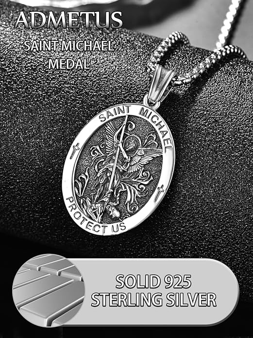 NEW! Sterling Silver Patron Saint Medals Amulet Necklace for Men Rolo Chain - Big Green Bear 89.99 USD Big Green Bear