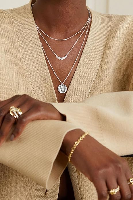 Layered Silver Necklaces for Women, Sterling Silver Stackable Stack Choker - BigGreenBear.com jewelry 19.89