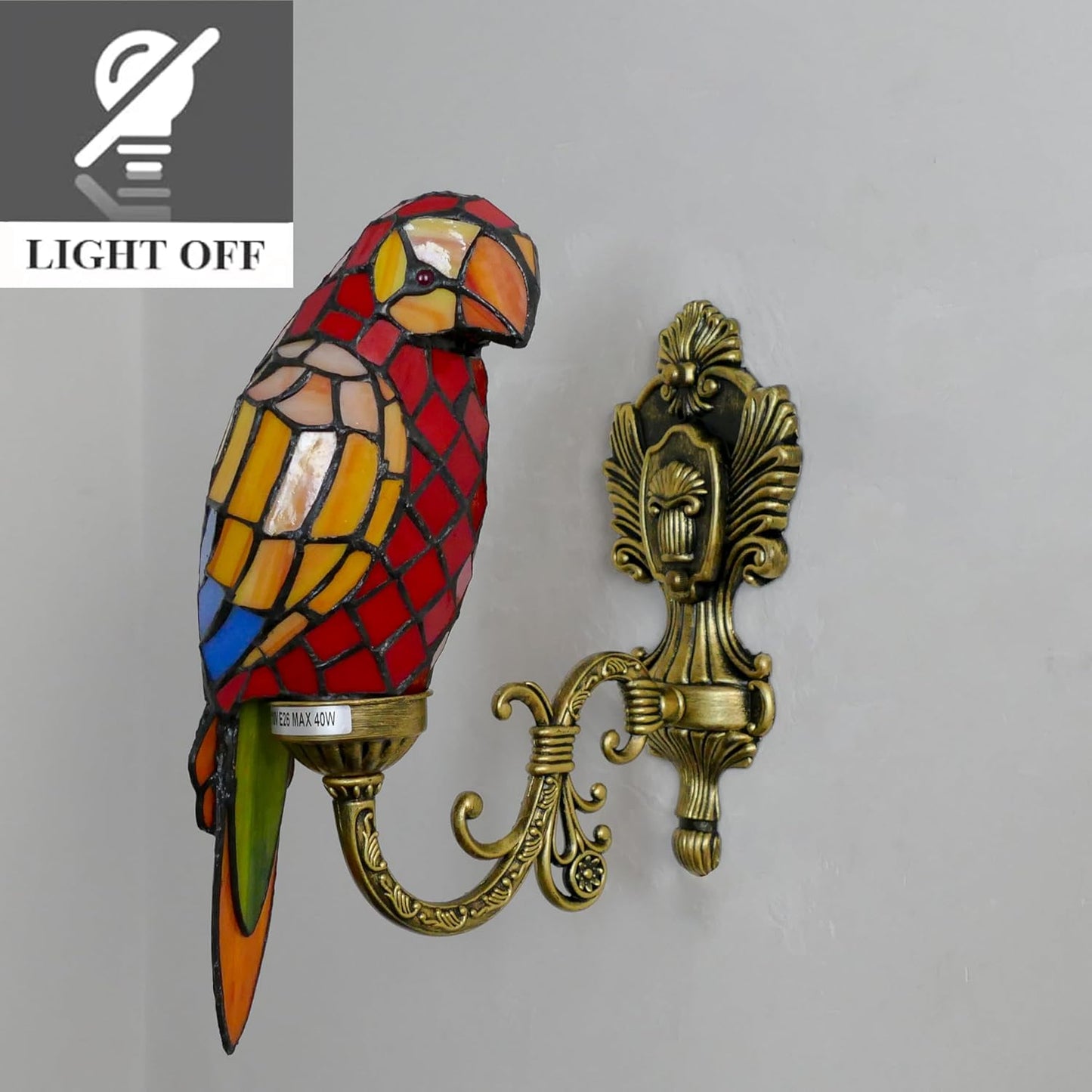 Tiffany Red Parrot Wall Light Handmade Stained Glass Gooseneck Wall Sconce - BigGreenBear.com Lighting 89.99 USD Big Green Bear
