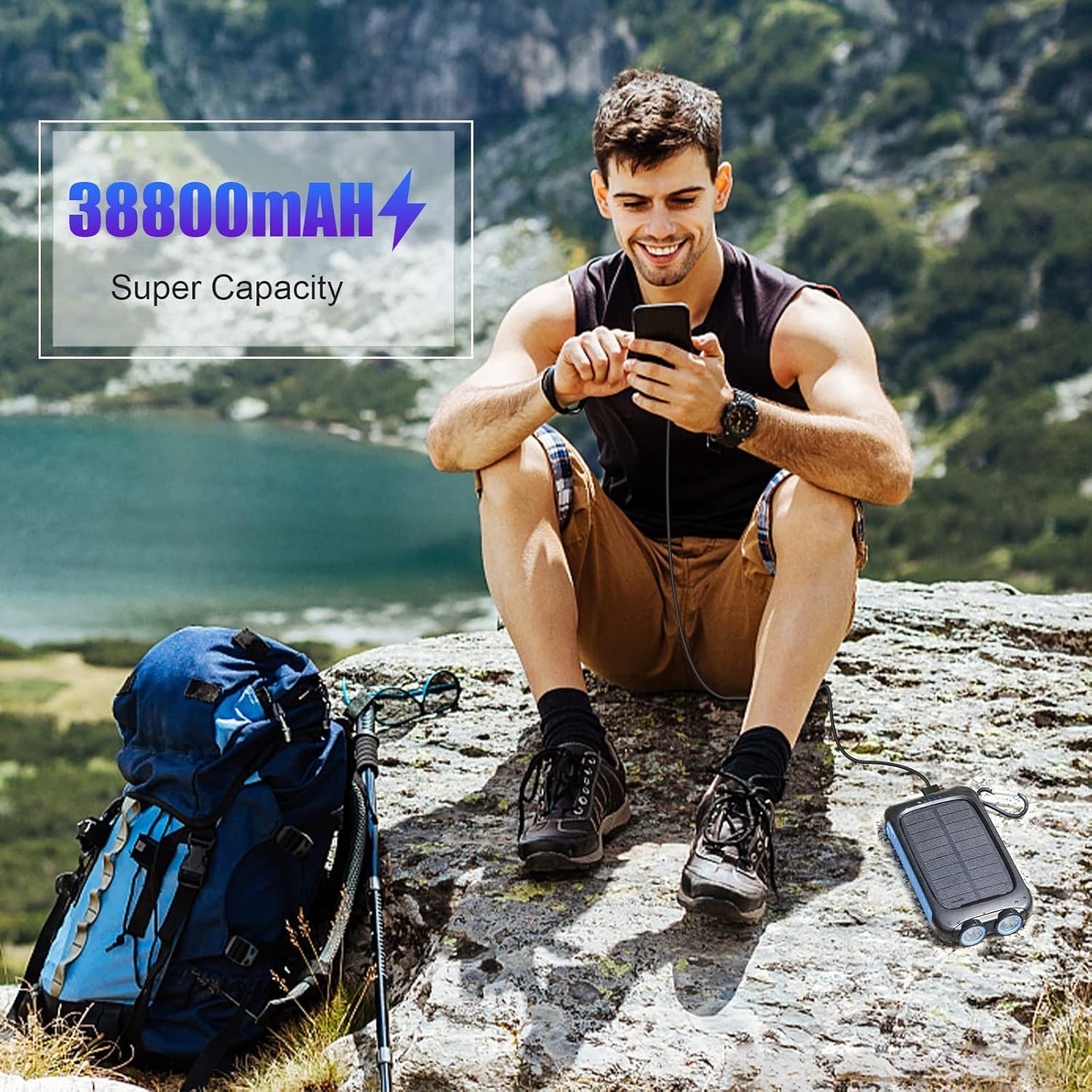 Solar Charger Power Bank, 38800mAh Portable Phone Charger with 1 Type-C & 2 USB-A Ports - BigGreenBear.com cell phone 23.10 USD Big Green Bear