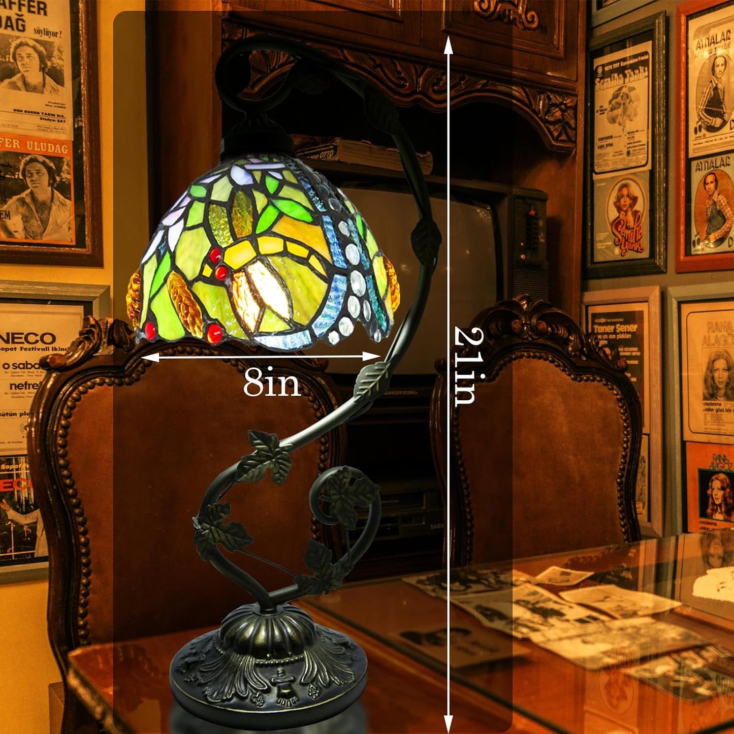 Handmade Stained Glass Lamp, Dragonfly Tiffany Style Vintage Table Light
