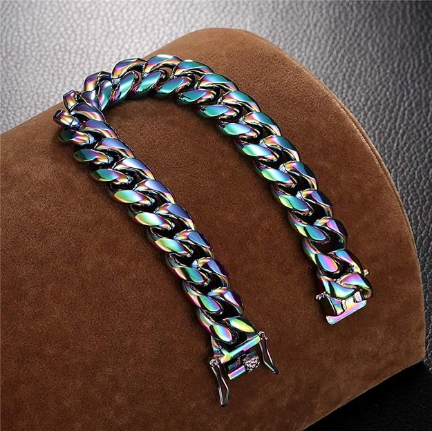 Stainless Steel Miami Rainbow Cuban Link Bracelet for Men - BigGreenBear.com jewelry 29.99 USD Big Green Bear