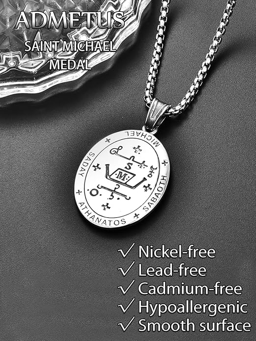 NEW! Sterling Silver Patron Saint Medals Amulet Necklace for Men Rolo Chain - Big Green Bear 89.99 USD Big Green Bear