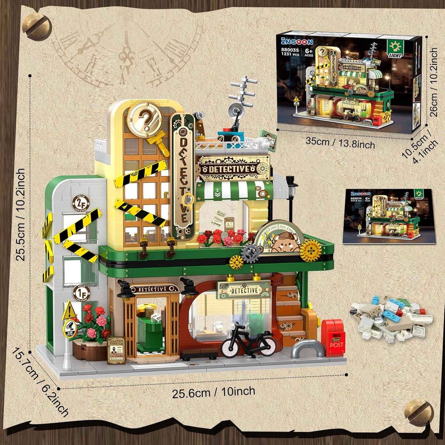 Detective Agency Building Set with LED Light, 1231PCS - BigGreenBear.com Building Toys 59.89 USD Big Green Bear