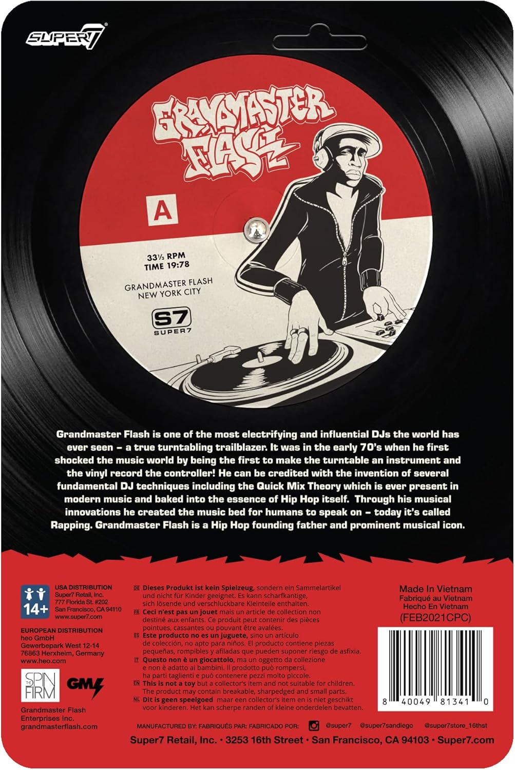 Super7 Grandmaster Flash - 3.75" Grandmaster Flash Action Figure with Accessory - BigGreenBear.com Action Figure 17.99