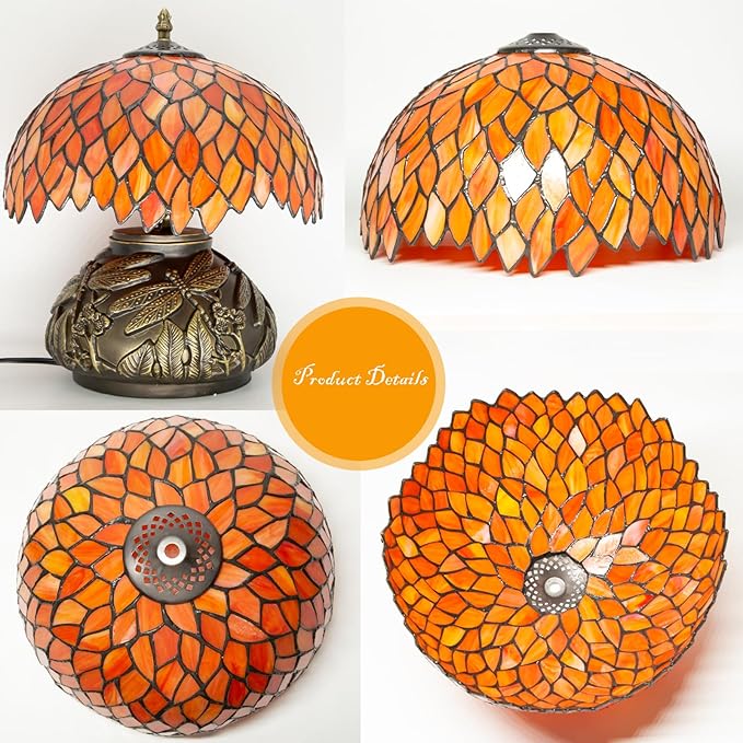 Handcrafted Tiffany Style Table Lamp Orange Wisteria, Small Stained Glass Lamp - BigGreenBear.com Lighting 169.99 USD Big Green Bear