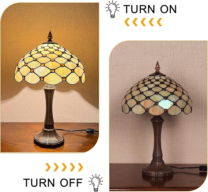 Tiffany Lamp Stained Glass Table Lamp Amber Beads 19"High - BigGreenBear.com table lamp 149.99