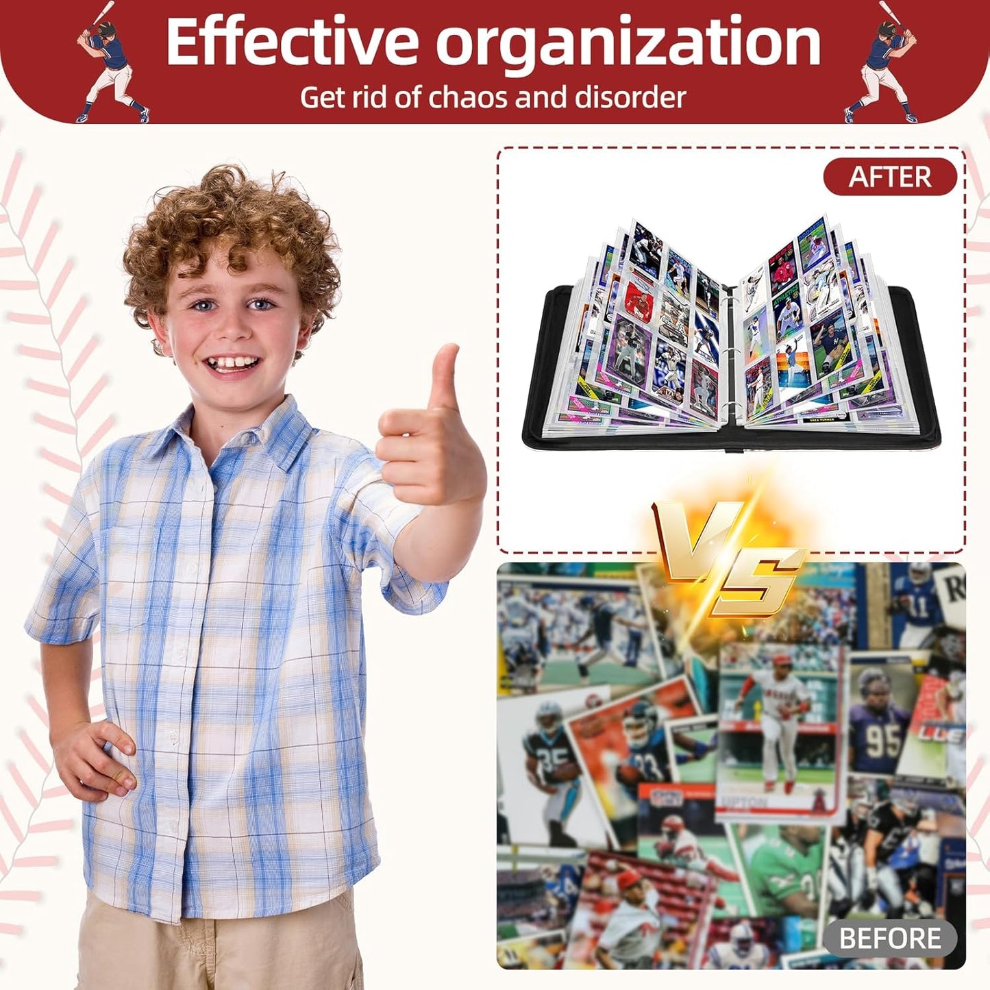 1080 Pockets Baseball Card Binder 9 Pocket, Trading Card Binder w/60 Removable Sleeves