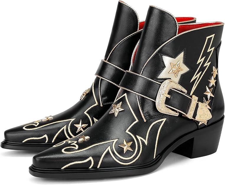 Women’s Western Ankle Boots Star Embroidered Cowgirl Boots Black - BigGreenBear.com clothing 64.00 USD Big Green Bear