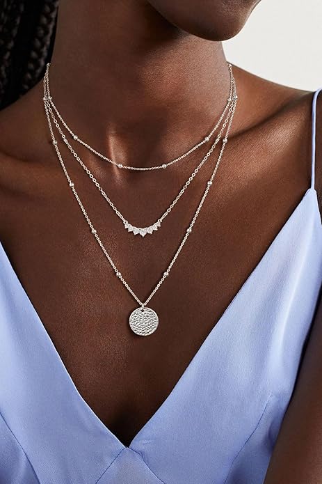 Layered Silver Necklaces for Women, Sterling Silver Stackable Stack Choker - BigGreenBear.com jewelry 19.89