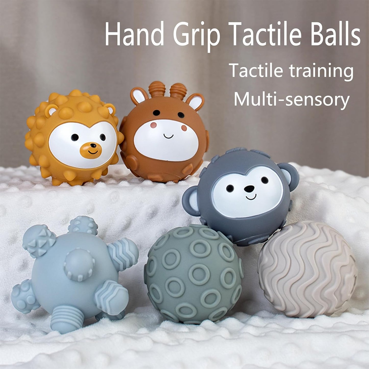 Cute Animal Shapes Sensory Ball for Babies 6-18 Months 6 Pack