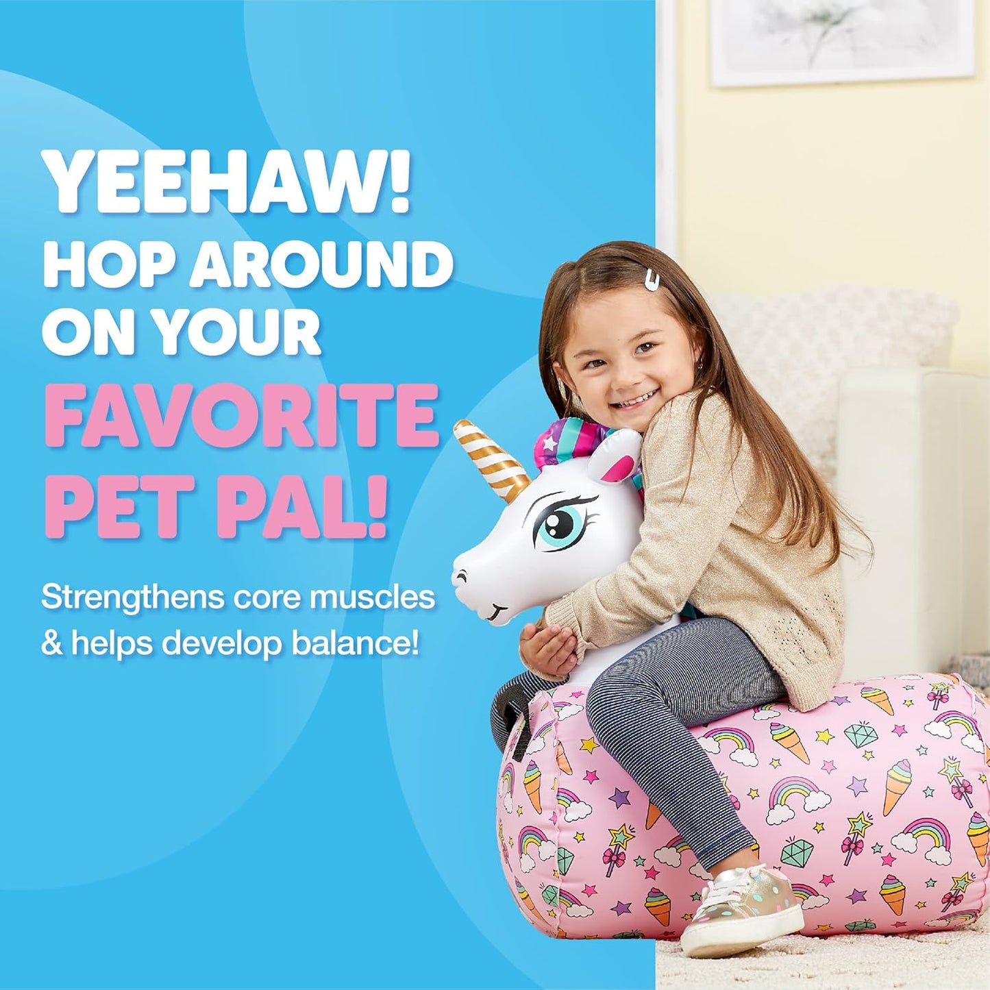 Hip Hopper Inflatable Hopping Animal Bouncer Unicorn, Ages 2 and Up