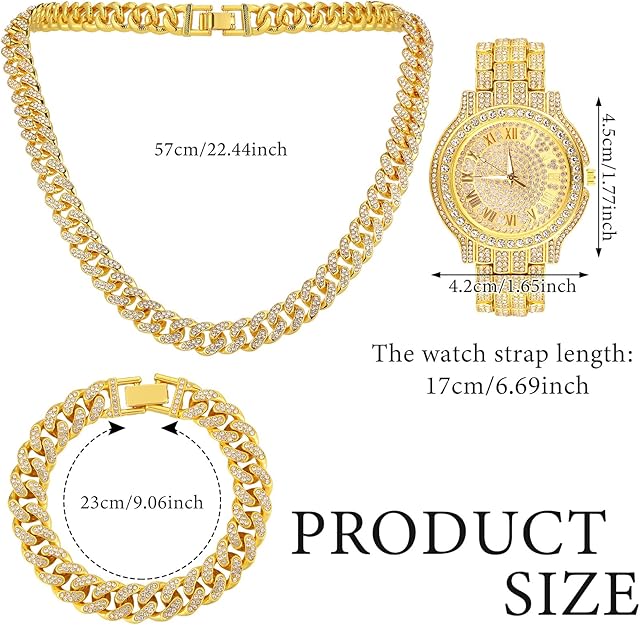 NEW! Hip Hop Cuban Link Chains for Man Artificial Diamond Jewelry Set - BigGreenBear.com jewelry 39.99 USD Big Green Bear