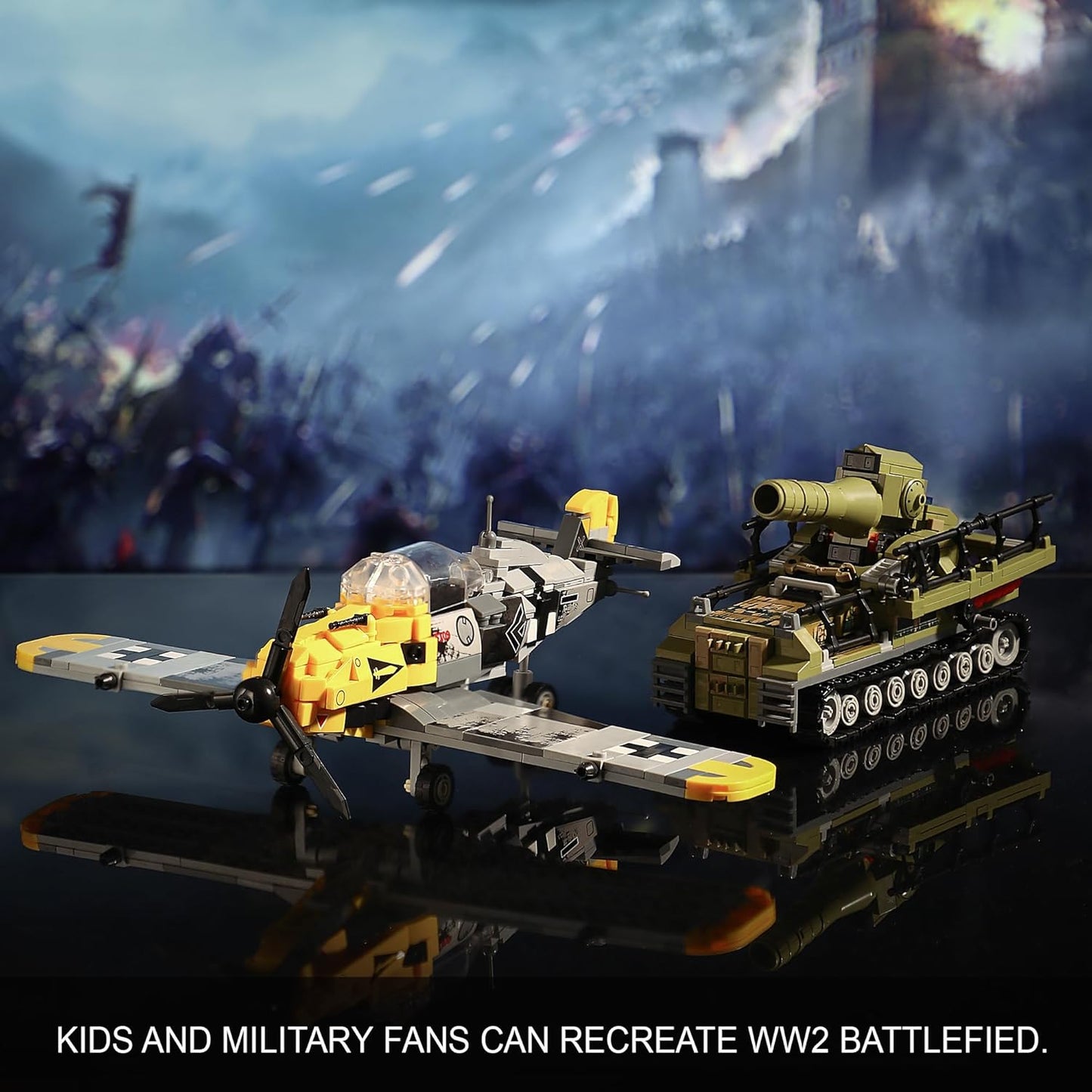 1015PCS BF109 Plane Fighter Jet & a Karl Giant Mortar Tank, Great WWII Army Airplane - BigGreenBear.com Building Toys 29.99 USD Big Green Bear