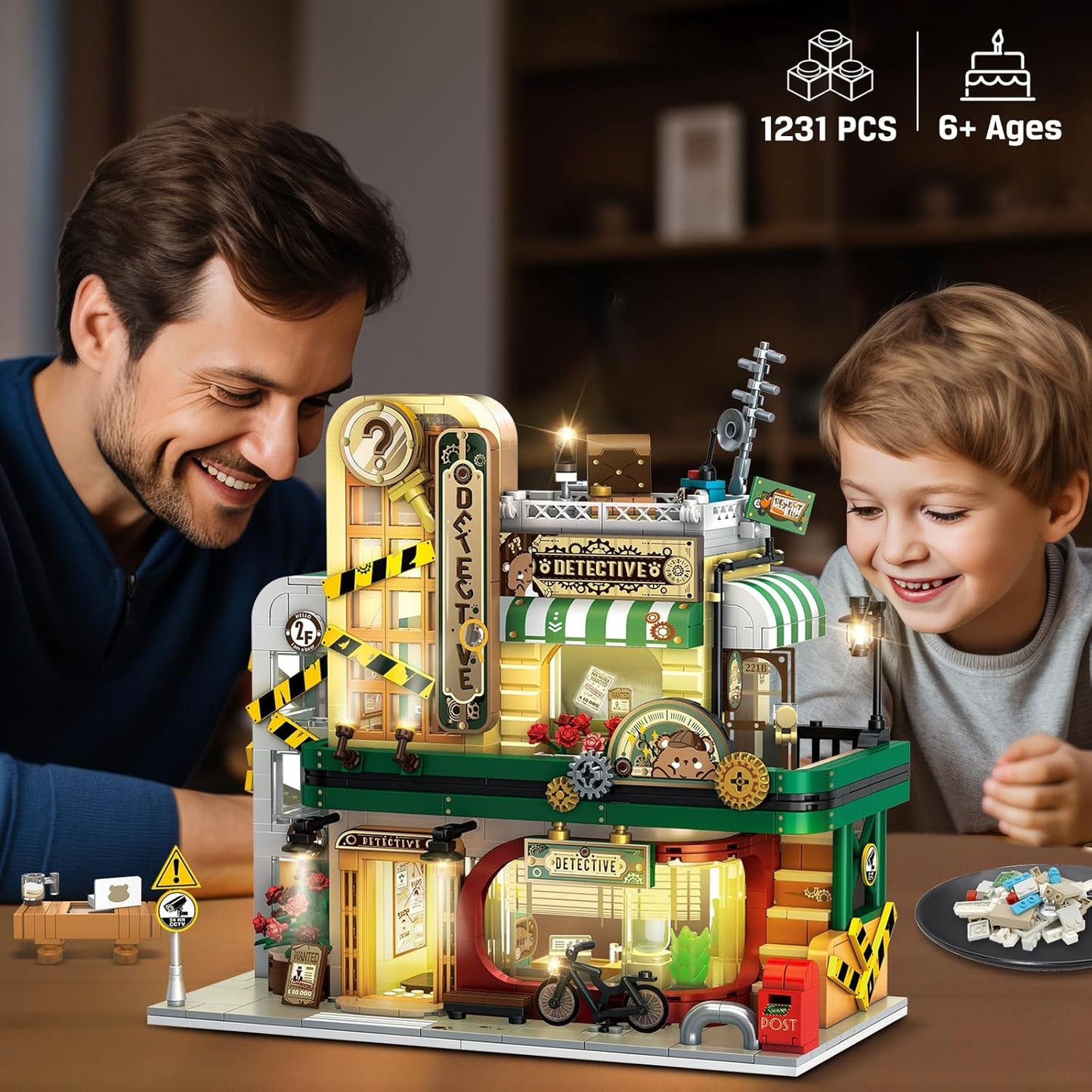 Detective Agency Building Set with LED Light, 1231PCS - BigGreenBear.com Building Toys 59.89 USD Big Green Bear